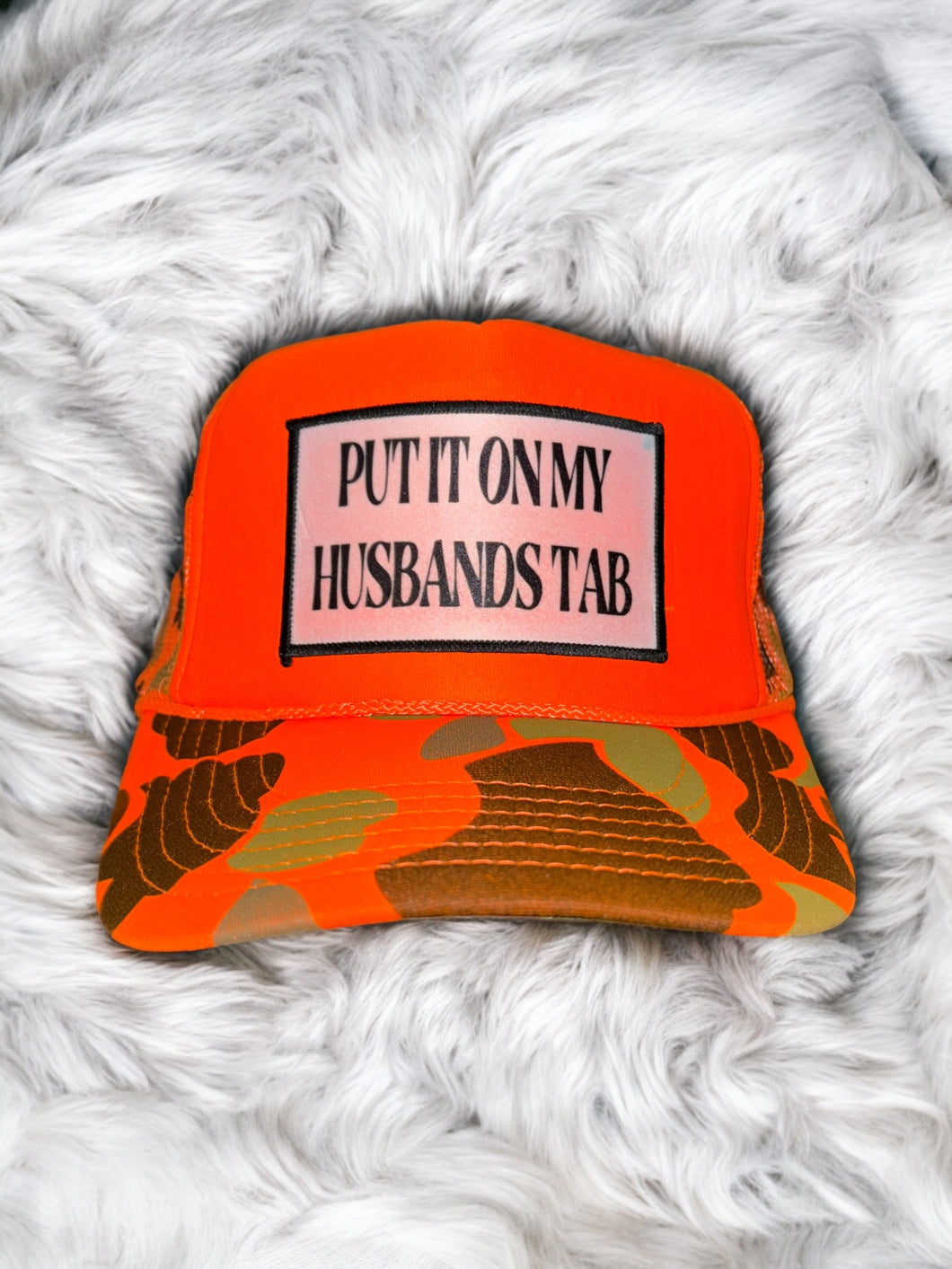 Husbands Tab: Orange Camo Trucker