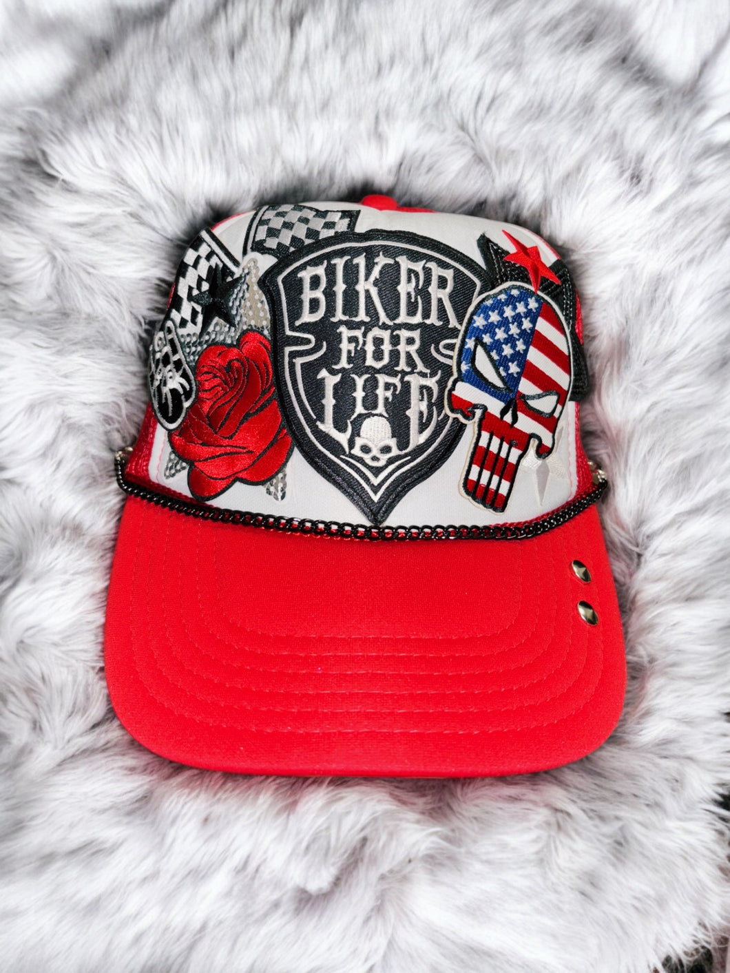 Biker For Life: Red / White Trucker