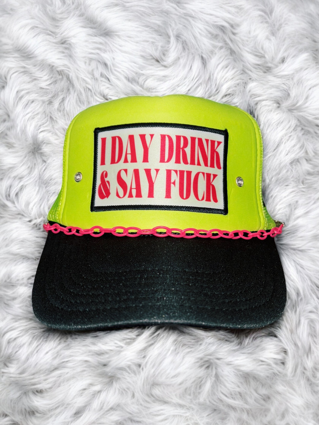 Day Drink & Say Fuck : Neon Yellow Trucker